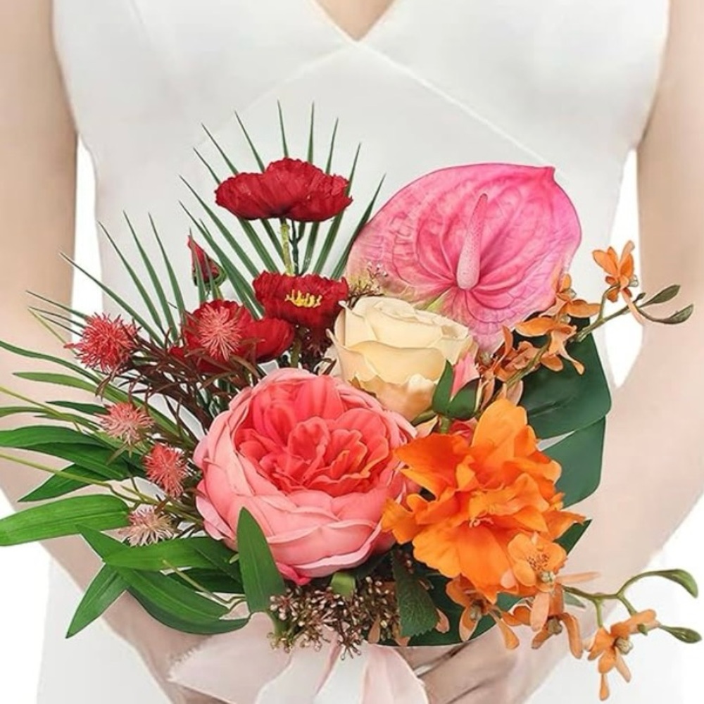 New floral Bouquet wedding reception home decor exotic white pink boho bride